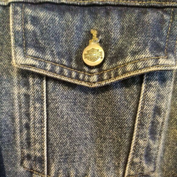 Harley Davidson Womens Patch Logo Distressed Jean Jacket Size L 14/16 $285 NICE! - Picture 6 of 12